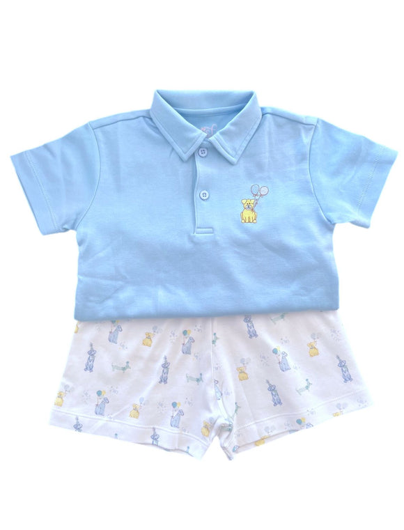 Pawty Pups Knit Light Blue with Yellow Puppy Polo Shirt Only