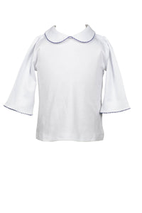 Pima 3/4 Sleeve Shirt with Navy Trim
